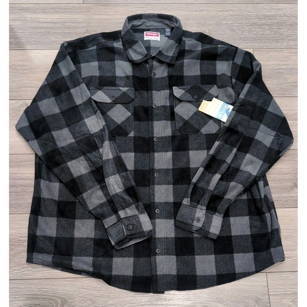 WRANGLER PREMIUM MEN'S 2XLarge Relaxed Fit Button Up FLANNEL GRAY/ BLACK NWT